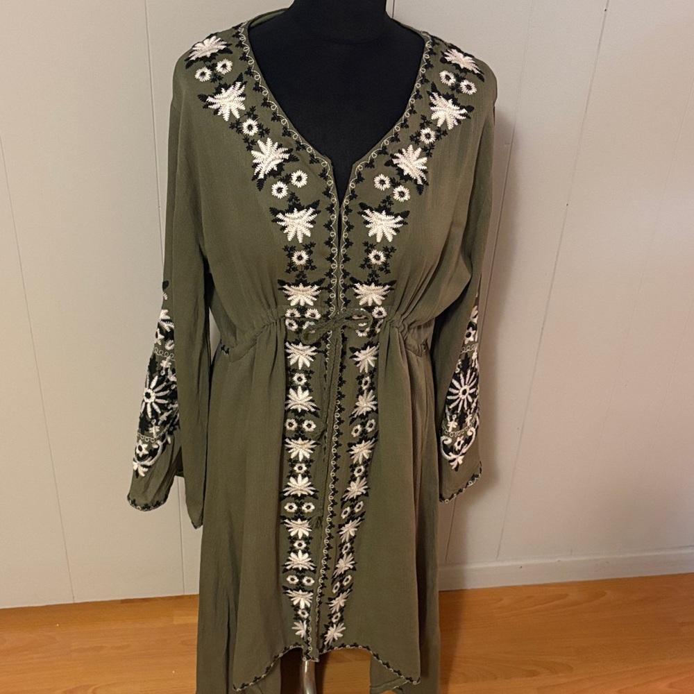 Embroidered Olive Green Dress